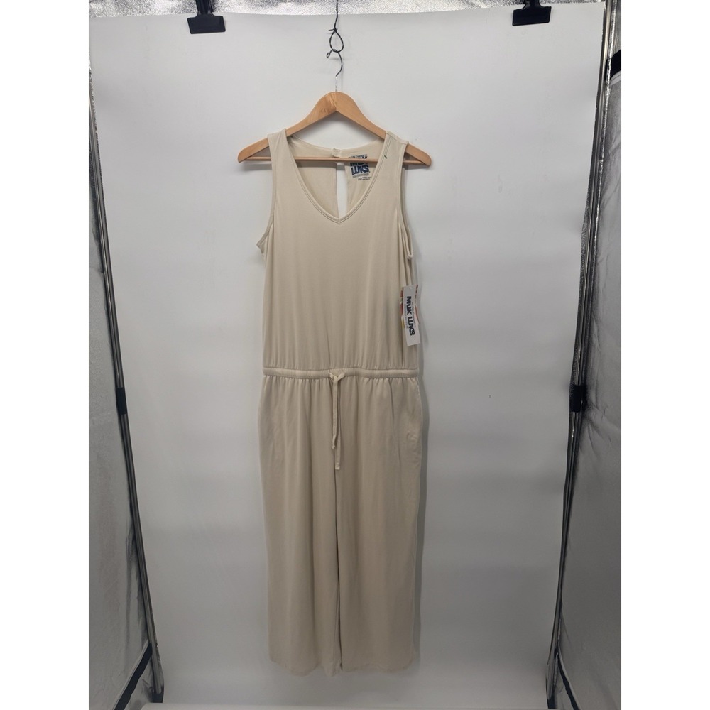 New Muk Luks Regular Cloud Knit Sleeveless Crop Jumpsuit Cream Petite Med Resort - Picture 2 of 10